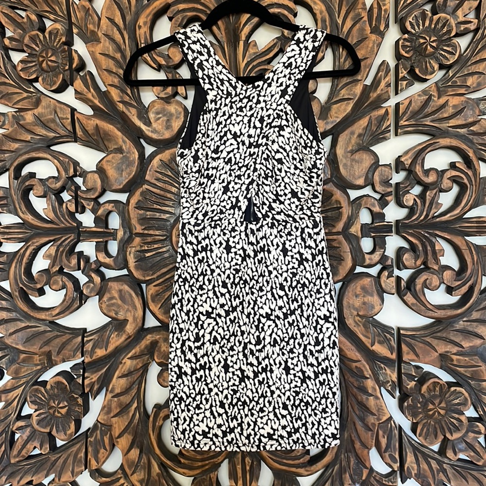 LUSH Keyhole Dress - Mini Dress - Black and White Animal Print - Size Small